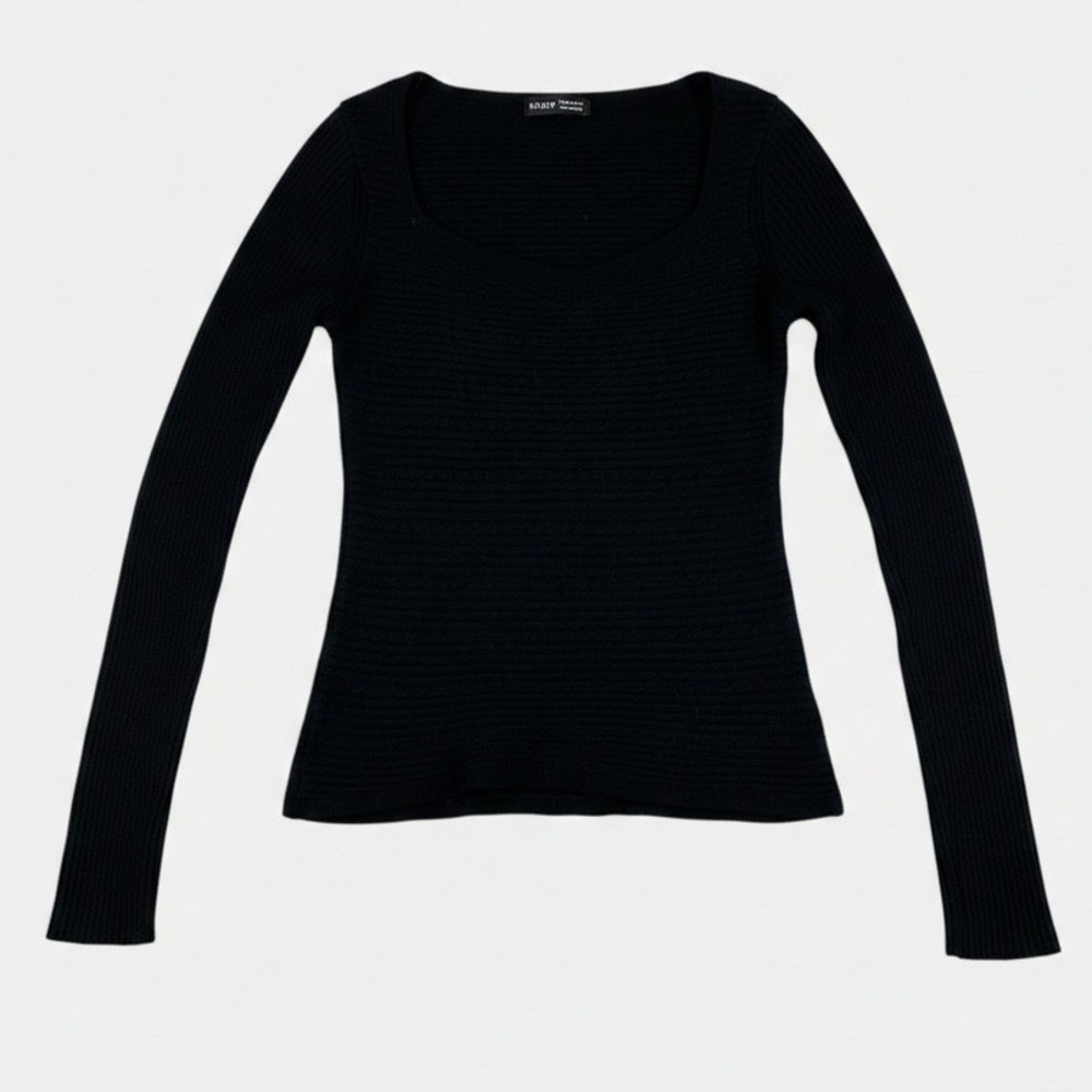 SHEIN Black Ribbed Knit Long Sleeve Scoop Neck Top Womens Size Medium Casual